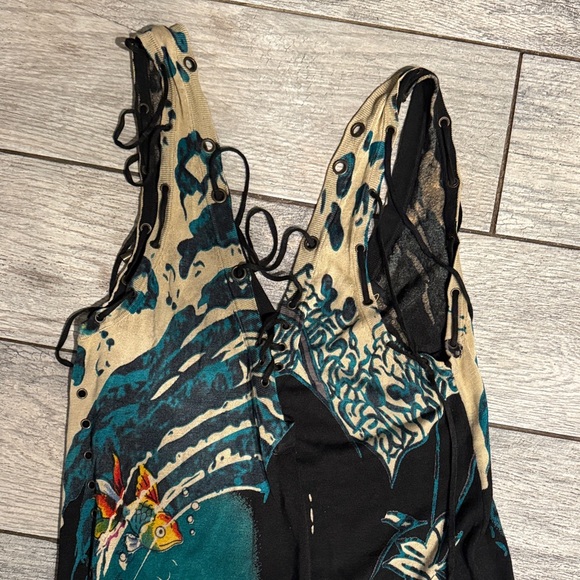 Ed Hardy laced  Black and Teal Artistic Dress - Picture 2 of 7